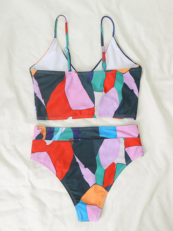 Abstract Printed High-Waist Bikini Swimsuit