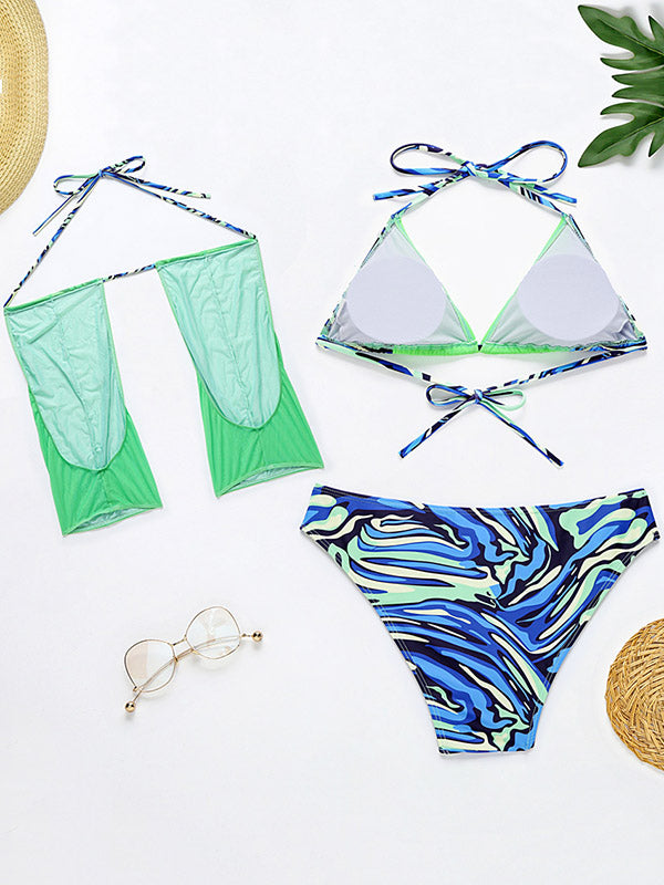 Halterneck Color-Block Triangles Bikini Swimwear