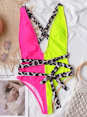 Split-Joint Bandage V-Neck One-Piece Swimsuit