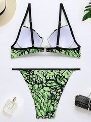 Snake-Print Underwired Bralette Brazilian Split Bikini Swimsuit