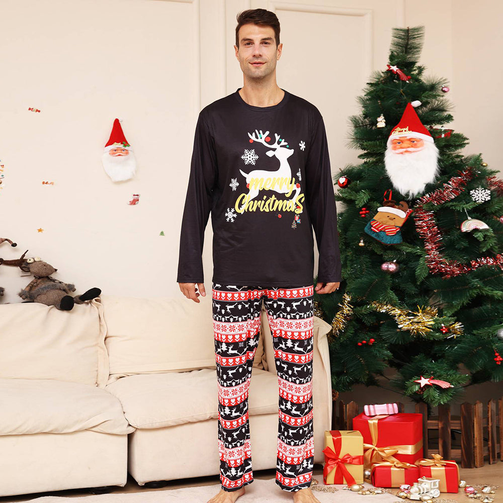 Weihnachts-Schlafanzug für die Familie, passender Pyjama, schwarzer Hirsch-Pyjama