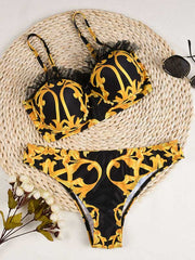 Split-Joint Lace Underwired Bandeau Brazilian Bikini Swimwear