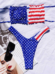 Sexy Fold Flag Printed  Bikini Swimsuit