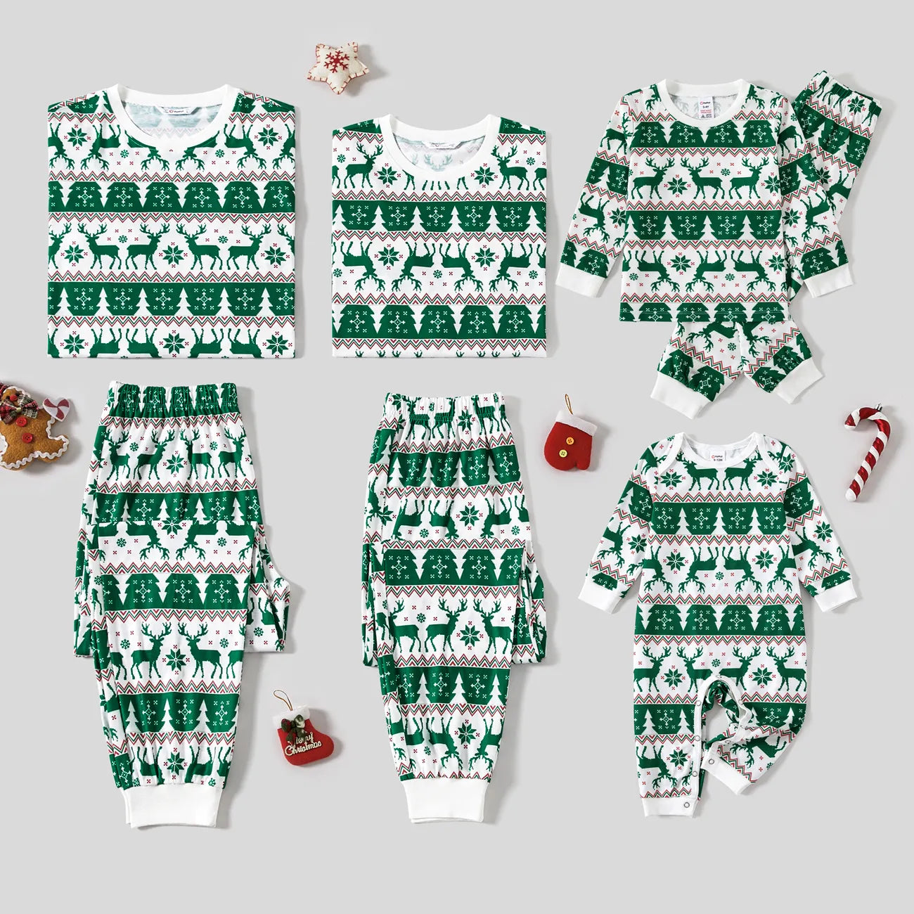 Grüne Weihnachtselch-Pyjama-Sets 