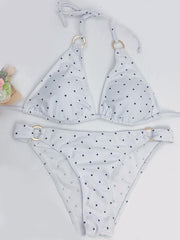 Polka-Dot Triangles Bandage Split Bikini Swimsuit