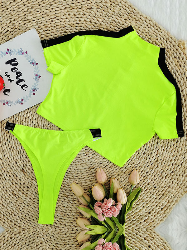 Short Sleeve Zipper Tight Brazilian Tankini Swimwear