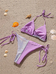 Halterneck Sequined Split-Joint Triangles Bikini Swimwear