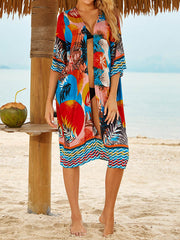 Floral-Print Half-Sleeve Cardigan Cover-Up Swimwear