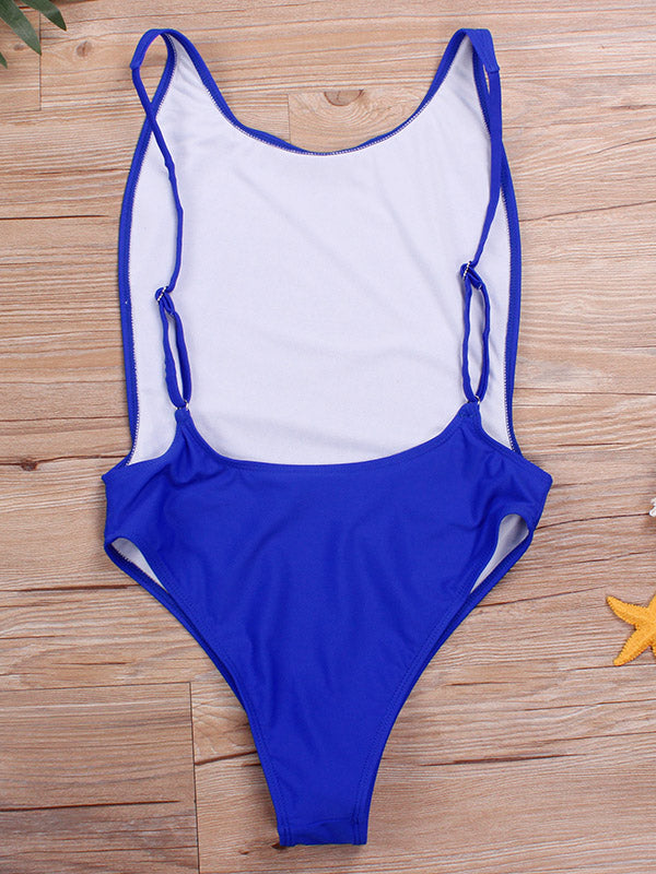 Solid Color Sexy Backless One-Piece Swimwear