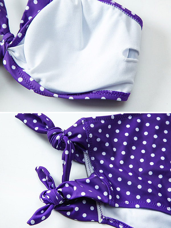 Polka-Dot Bowknot Split Bikini Swimsuit