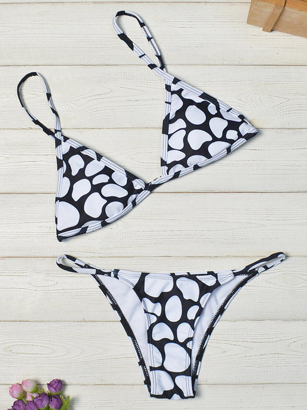 Polka-Dot Printed Triangles Split Bikini Swimsuit