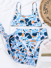 Dreiteilige Bikini-Bademode mit Leopardenmuster 