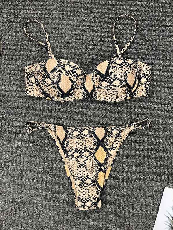 Sexy Snake-Print Underwired Split Bikini Swimsuit