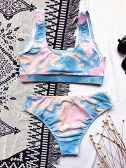 Tie-Dyed Gradient U-Neck Split Bikini Swimsuit