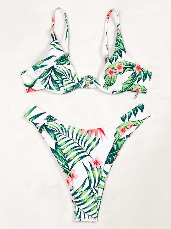 Spaghetti-Neck Floral Bralette More Coverage Bikini Swimwear