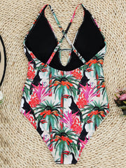 Floral Print Knotted Backless One-Piece Swimwear