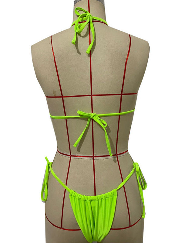 Monokini Solid Color Halterneck Backless One-Piece Swimwear