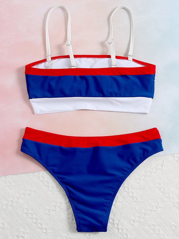 Contrast Color Split-Joint Bandeau Split Bikini Swimsuit