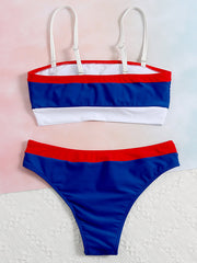 Bandeau-Bikini-Badeanzug mit Schlitz und kontrastierender Farbe 