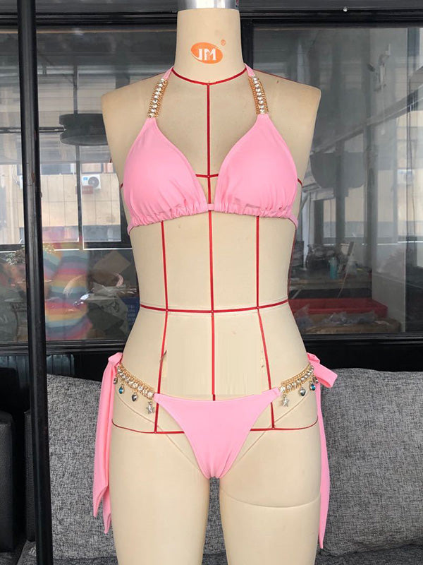 Gorgeous Embellished Bandage Triangles  Bikini Swimsuit