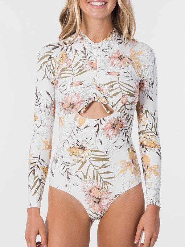 Long Sleeve Floral-Print Hollow Wetsuit