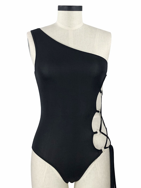 Asymmetric Hollow Bandage One-Piece Swimwear