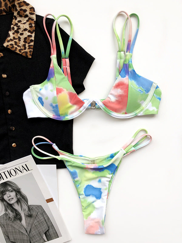 Color-Block Printing Sexy Bralette Brazilian Bikinis Swimwear