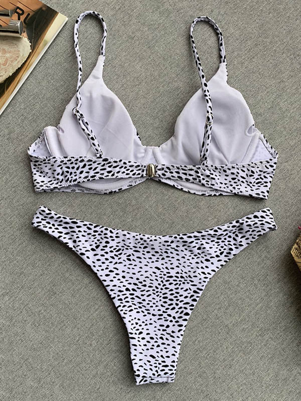 Spaghetti-Ausschnitt Polka Dot Bügel-Bralette Hipster Bikini Bademode 