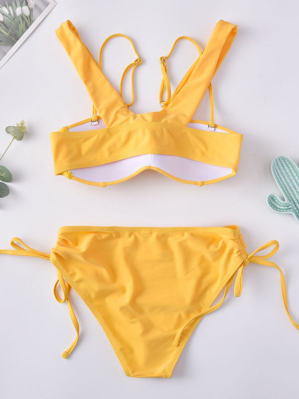 Ärmelloses Bralette mit seitlicher Schnürung und Split Joint Bikini-Bademode 