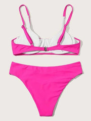 Solid Color Spaghetti-Neck Underwired Split Bikini Swimsuit