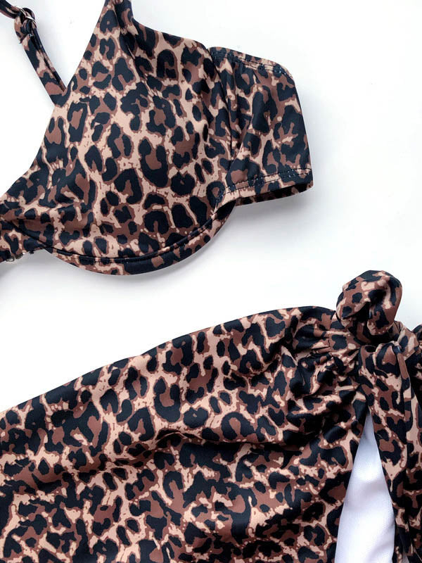 Leopard Print Underwired Belted Split Bikini Swimsuit