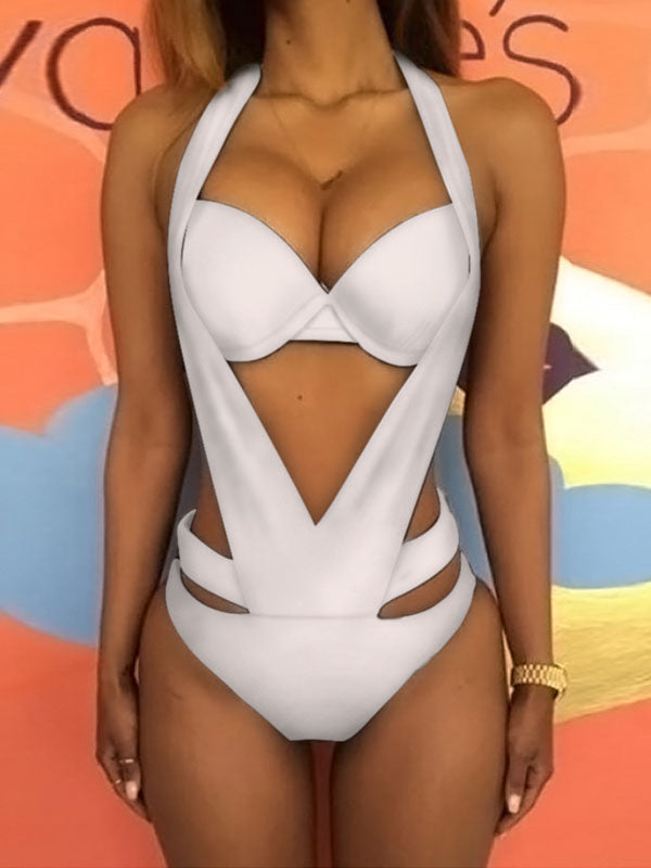 Sexy Bandage Hollow Underwired Split Bikini Swimsuit