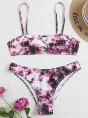 Tie-Dyed Gradient Hollow Bandeau Split Bikini Swimsuit