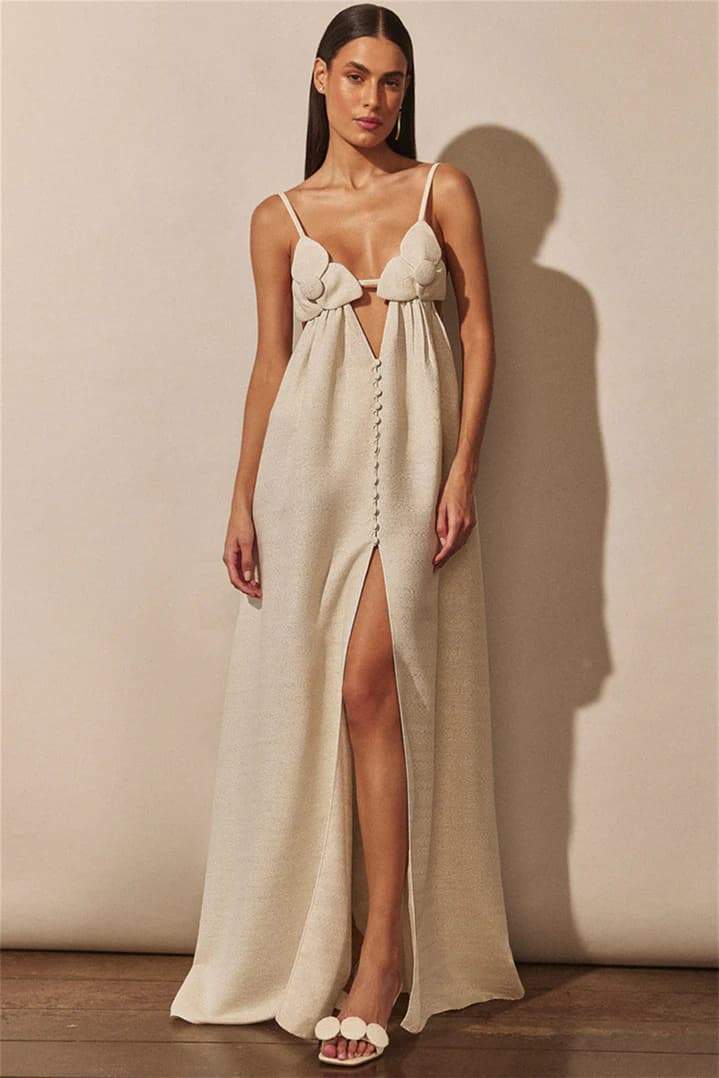 Celeste V-neck Flower High Slit Maxi Dress