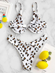 Leopard Print Underwired Triangles Split Bikini Swimsuit