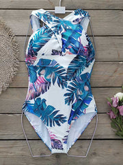 Cropped Floral Print One-Piece Swimsuit