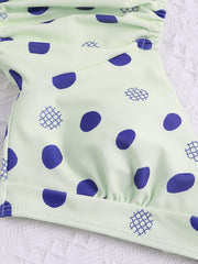 Polka-Dot Puff Sleeves Split Tankini Swimsuit