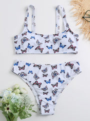 Floral-Print U-Neck Split Bikini Swimsuit