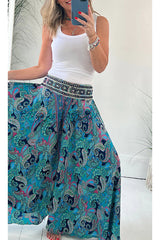 Leichte Hose mit Ethno-Paisley-Print, elastischem Patchwork-Taillenbund und Taschen