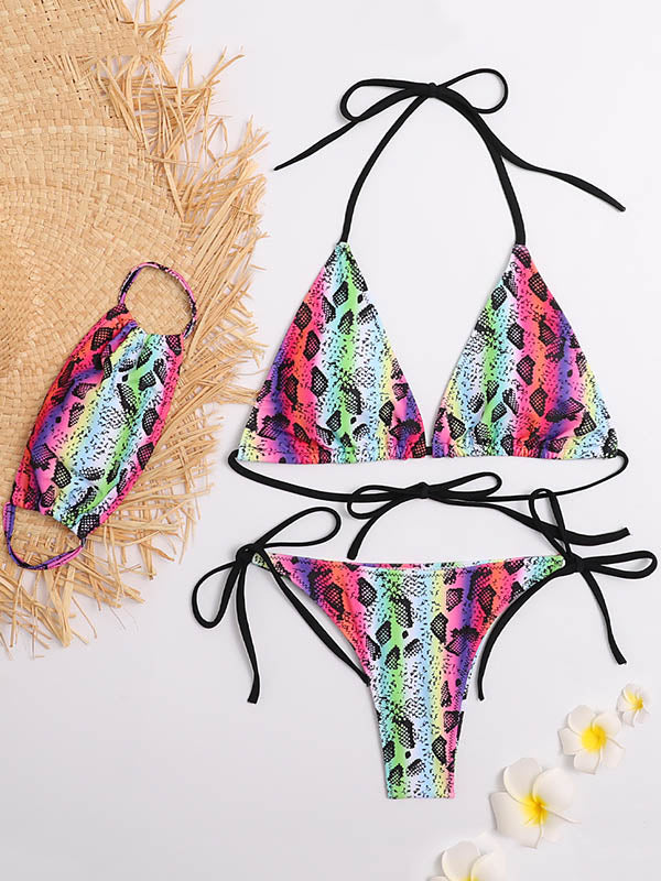 Sexy Bikini-Bademode mit Blumenmuster und seitlichen Bindebändern 