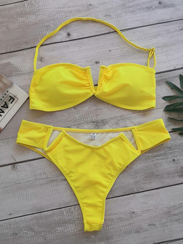 Sexy V-Neck Metaspaghetti-Neck Backless Bikini Swimsuit