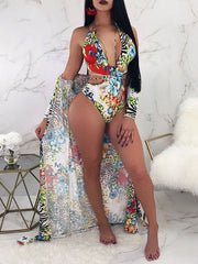 Monokini Halterneck Deep V-Neck Backless One-Piece Swimwear