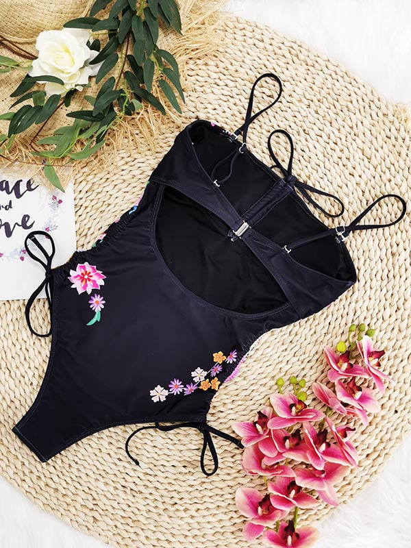 Floral-Print Bandage One-Piece Swimwear