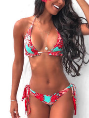 Halter Ruffled Triangle String Bikini Swimwear