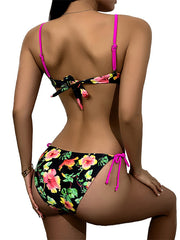 Floral Sexy Spaghetti-Neck Bralette Tie Side Bikini Swimwear