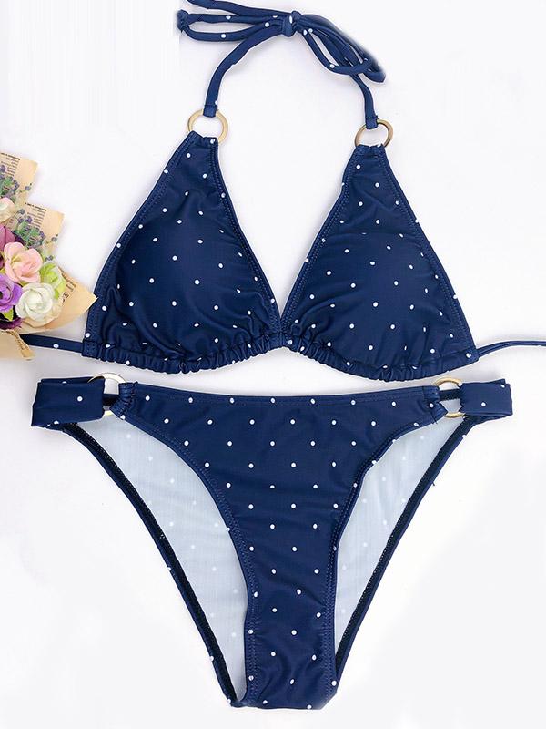 Polka-Dot Triangles Bandage Split Bikini Swimsuit