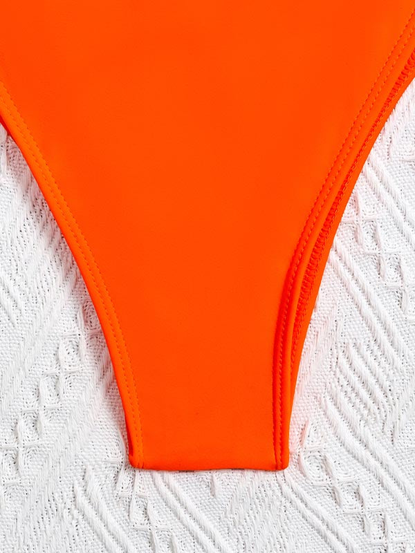 Solid Color Split-Joint Bandeau Monokini Swimwear