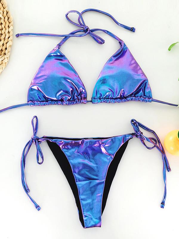 Dazzling Triangles Bandage Bikini Badeanzug mit Schlitz 