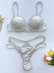 Spaghetti-Neck Bustier Sexy Sequined Bikini Swimwear