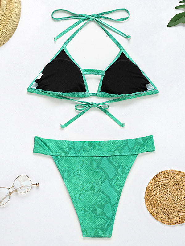 Snake Print Cropped Hollow Bralette Bikini Swimwear